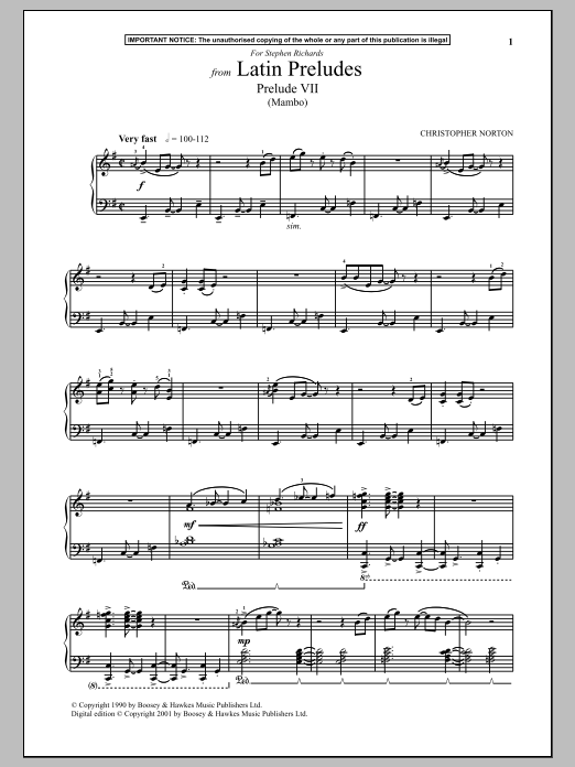 Download Christopher Norton Latin Preludes, Prelude VII (Mambo) Sheet Music and learn how to play Piano PDF digital score in minutes