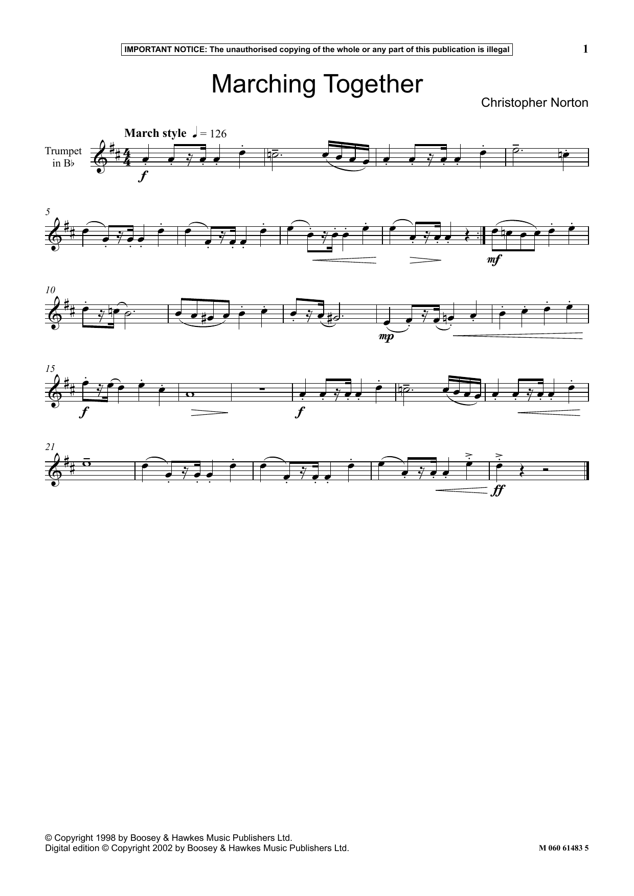Download Christopher Norton Marching Together Sheet Music and learn how to play Instrumental Solo PDF digital score in minutes