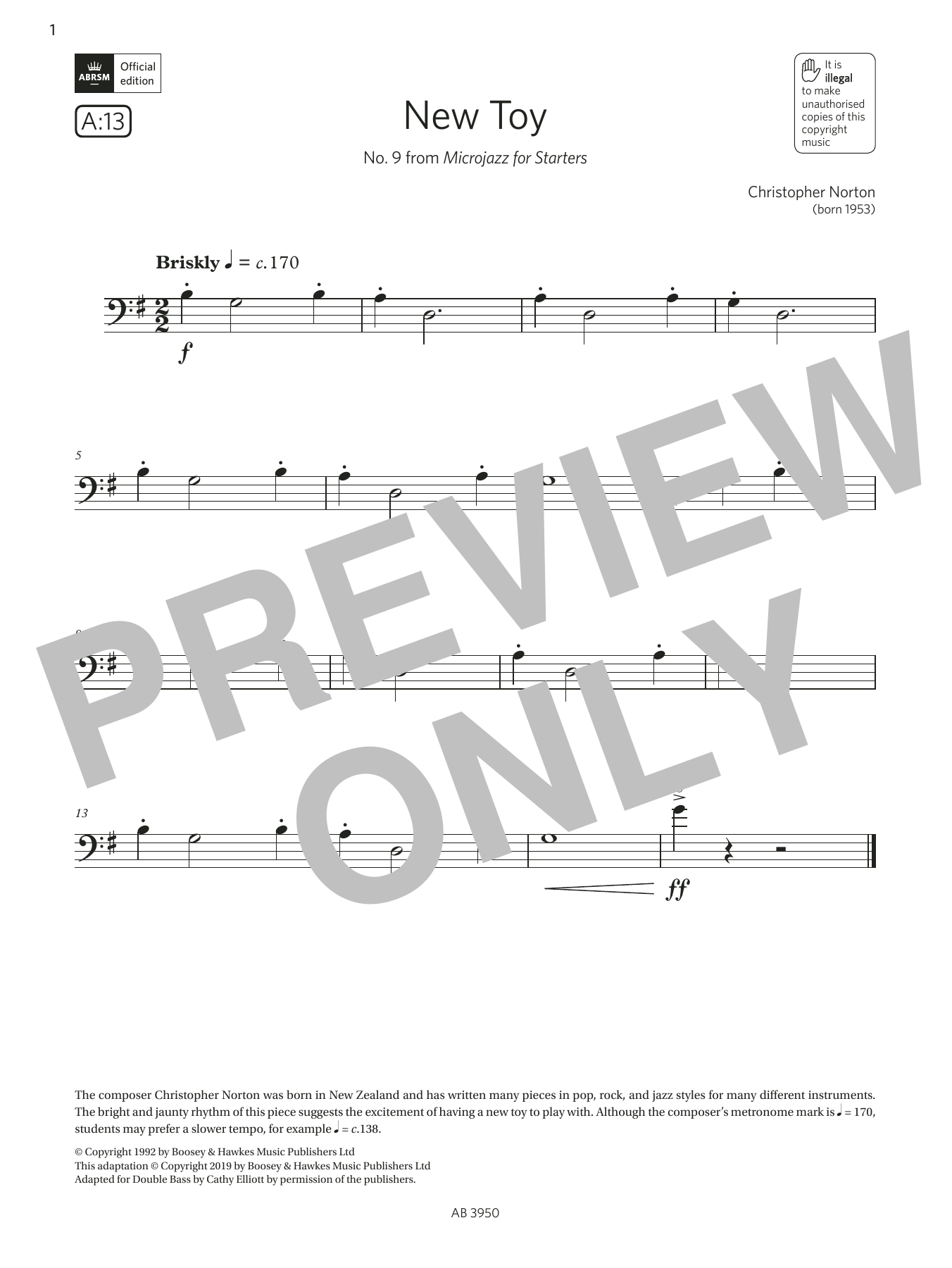 Download Christopher Norton New Toy (Grade Initial, A13, from the ABRSM Double Bass Syllabus from 2024) Sheet Music and learn how to play String Bass Solo PDF digital score in minutes