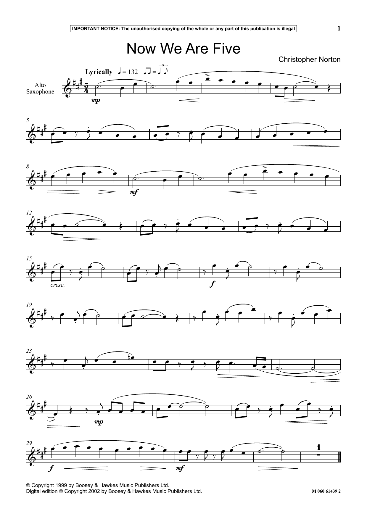 Download Christopher Norton Now We Are Five Sheet Music and learn how to play Instrumental Solo PDF digital score in minutes