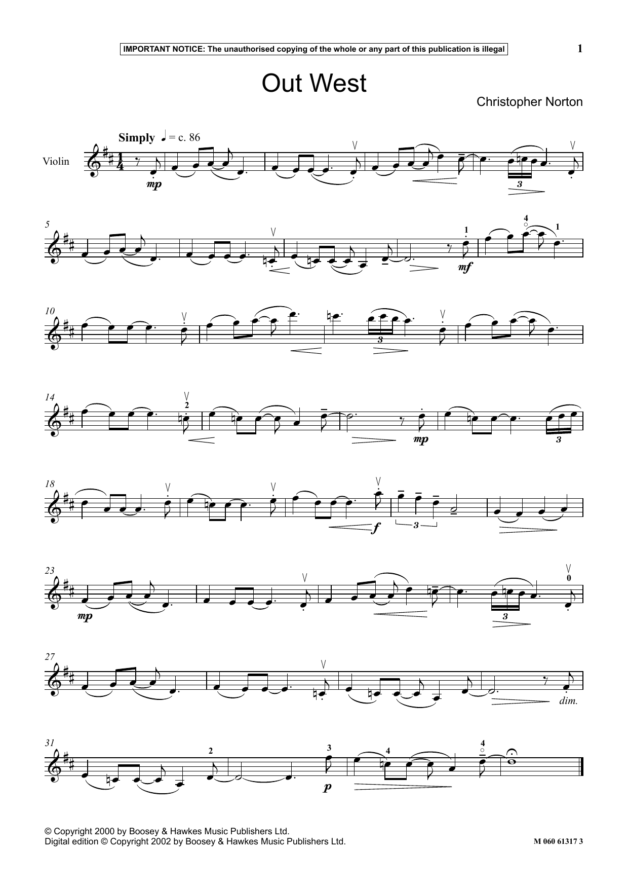 Download Christopher Norton Out West Sheet Music and learn how to play Instrumental Solo PDF digital score in minutes