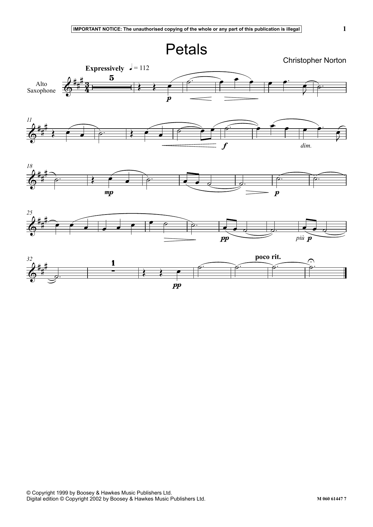 Download Christopher Norton Petals Sheet Music and learn how to play Instrumental Solo PDF digital score in minutes