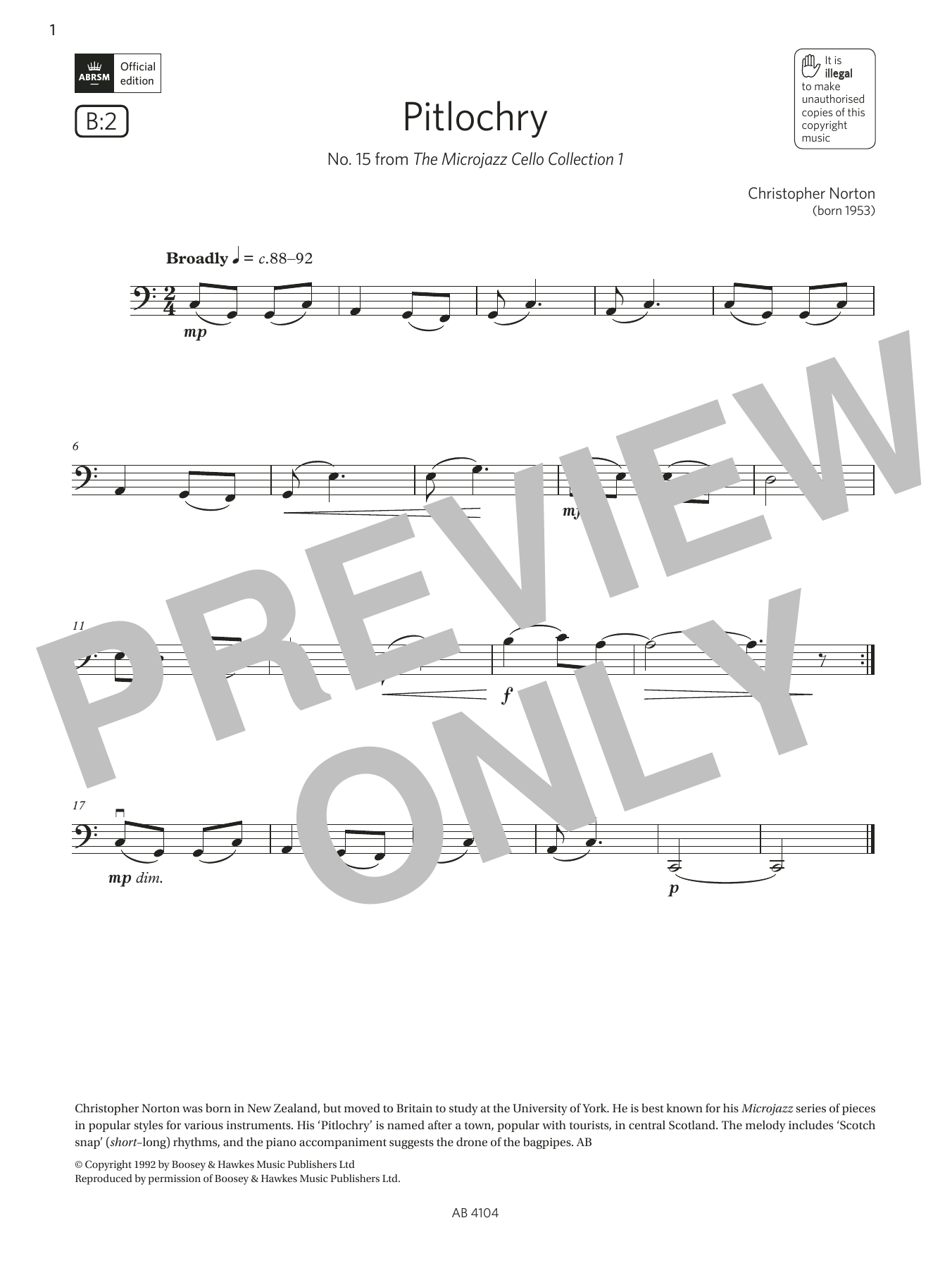 Download Christopher Norton Pitlochry (Grade 1, B2, from the ABRSM Cello Syllabus from 2024) Sheet Music and learn how to play Cello Solo PDF digital score in minutes