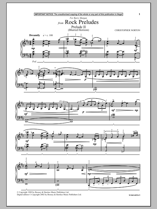 Download Christopher Norton Prelude II (Blurred Horizon) (from Rock Preludes) Sheet Music and learn how to play Piano PDF digital score in minutes