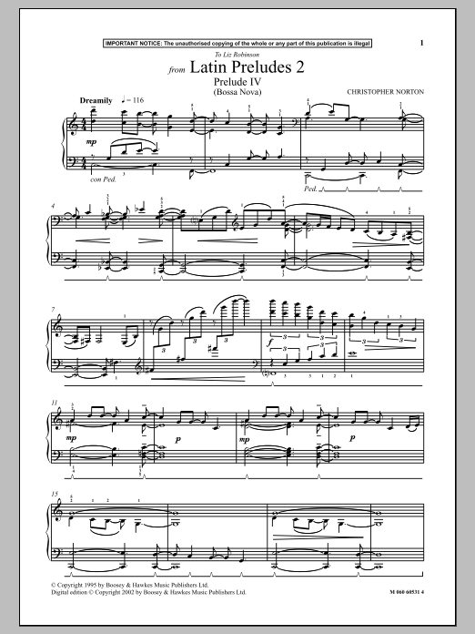 Download Christopher Norton Prelude IV (Bossa Nova) (from Latin Preludes 2) Sheet Music and learn how to play Piano PDF digital score in minutes