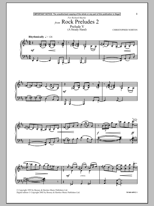 Download Christopher Norton Prelude V (A Steady Hand) (from Rock Preludes 2) Sheet Music and learn how to play Piano PDF digital score in minutes