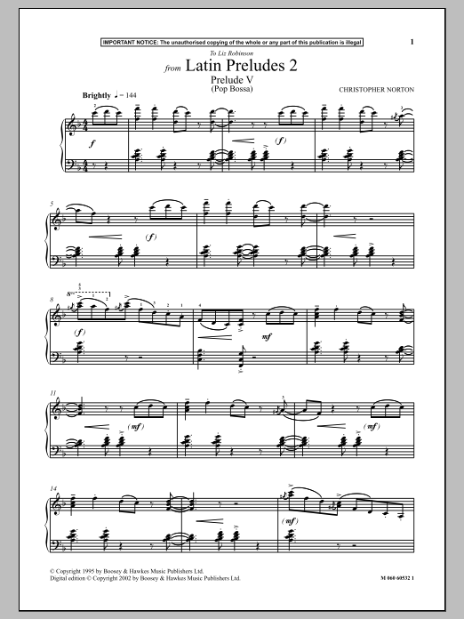Download Christopher Norton Prelude V (Pop Bossa) (from Latin Preludes 2) Sheet Music and learn how to play Piano PDF digital score in minutes