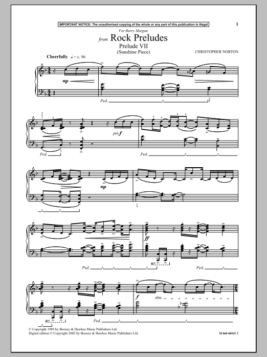 Download Christopher Norton Prelude VII (Sunshine Piece) (from Rock Preludes) Sheet Music and learn how to play Piano PDF digital score in minutes