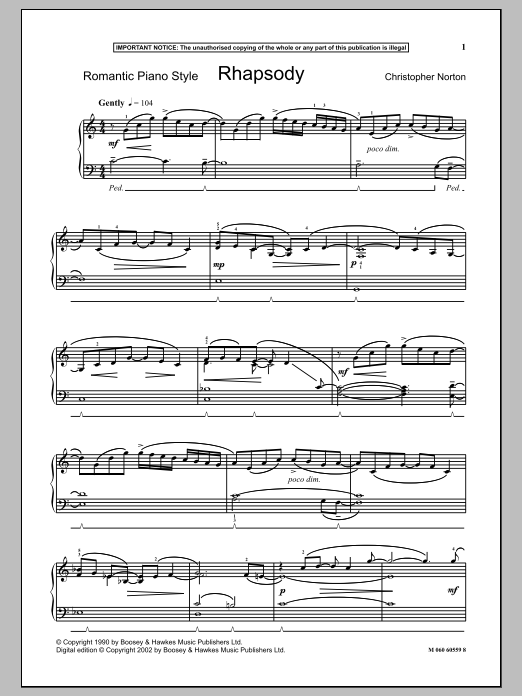 Download Christopher Norton Rhapsody Sheet Music and learn how to play Piano PDF digital score in minutes
