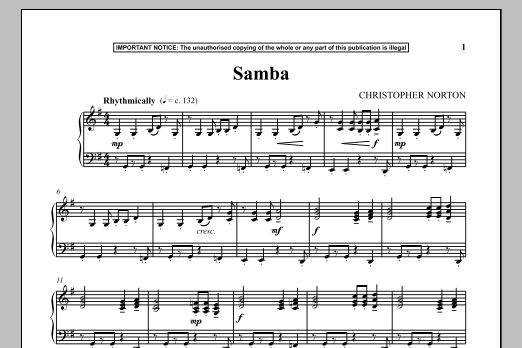 Download Christopher Norton Samba Sheet Music and learn how to play Piano PDF digital score in minutes