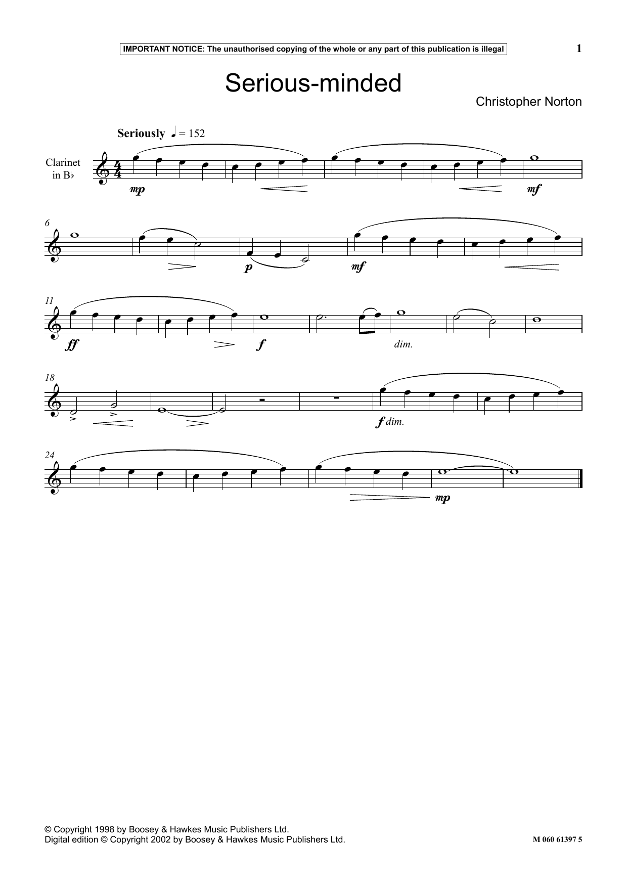 Download Christopher Norton Serious Minded Sheet Music and learn how to play Instrumental Solo PDF digital score in minutes