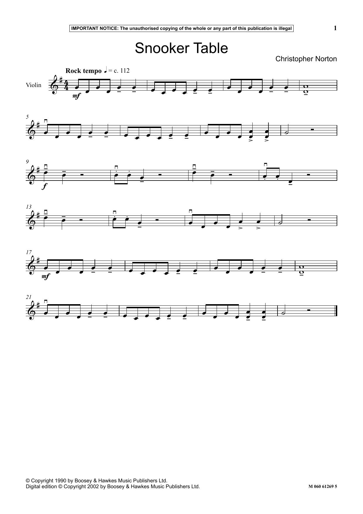 Download Christopher Norton Snooker Table Sheet Music and learn how to play Instrumental Solo PDF digital score in minutes