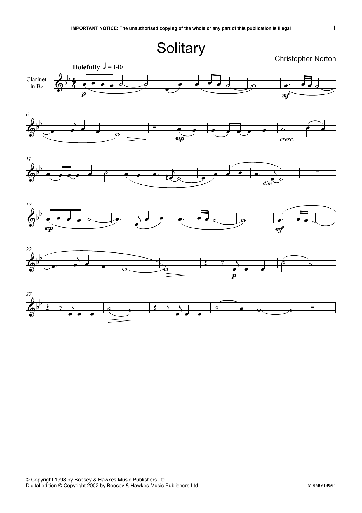 Download Christopher Norton Solitary Sheet Music and learn how to play Instrumental Solo PDF digital score in minutes