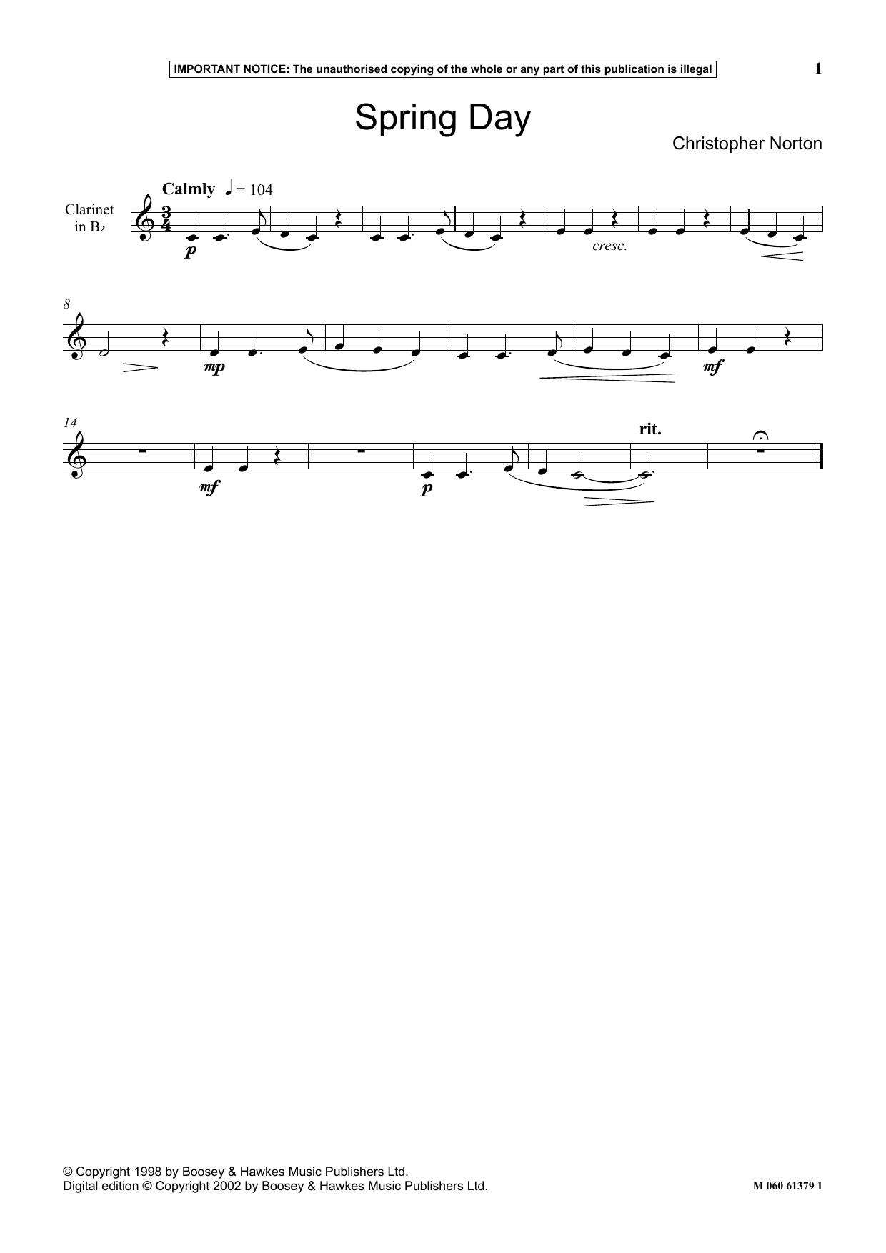 Download Christopher Norton Spring Day Sheet Music and learn how to play Instrumental Solo PDF digital score in minutes