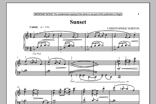 Download Christopher Norton Sunset Sheet Music and learn how to play Piano PDF digital score in minutes
