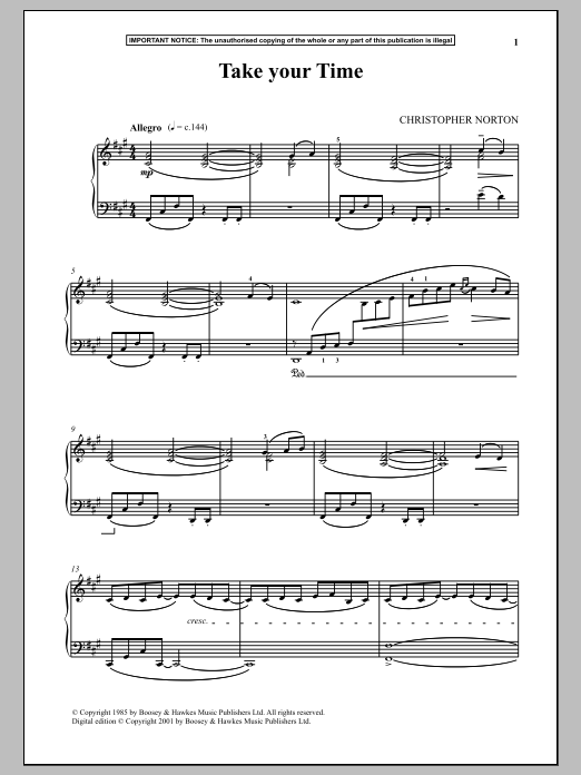 Download Christopher Norton Take Your Time Sheet Music and learn how to play Piano PDF digital score in minutes