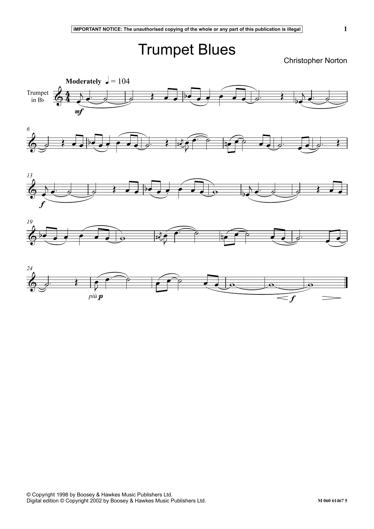 Download Christopher Norton Trumpet Blues Sheet Music and learn how to play Instrumental Solo PDF digital score in minutes
