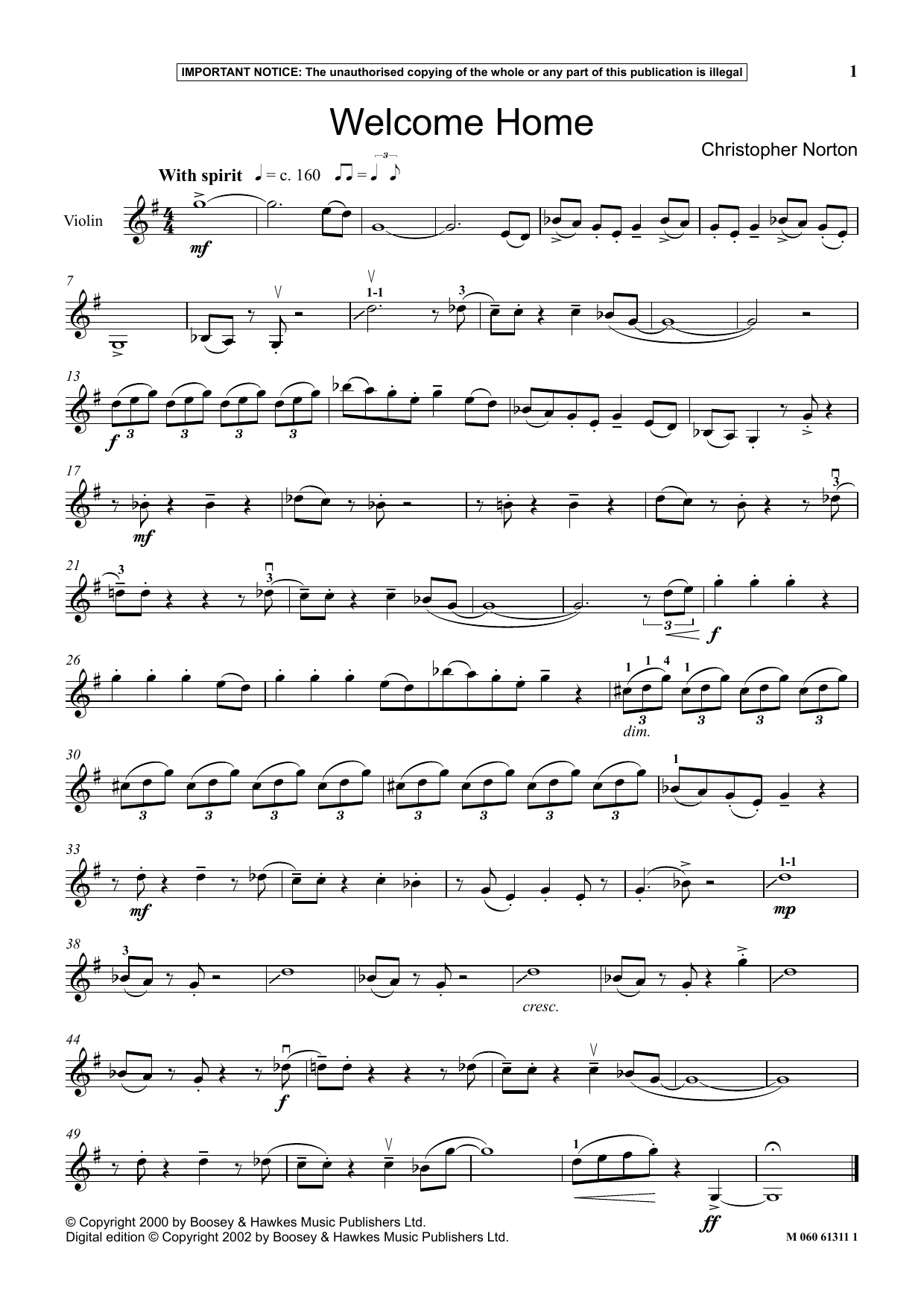 Download Christopher Norton Welcome Home Sheet Music and learn how to play Instrumental Solo PDF digital score in minutes