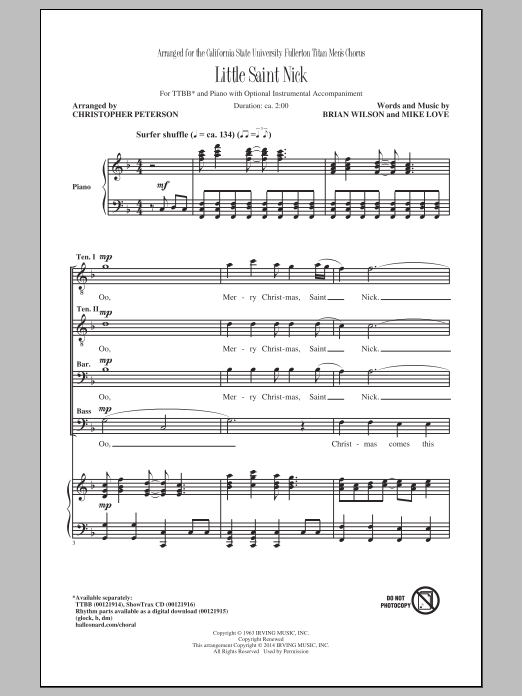 Download Christopher Peterson Little Saint Nick Sheet Music and learn how to play TTBB PDF digital score in minutes