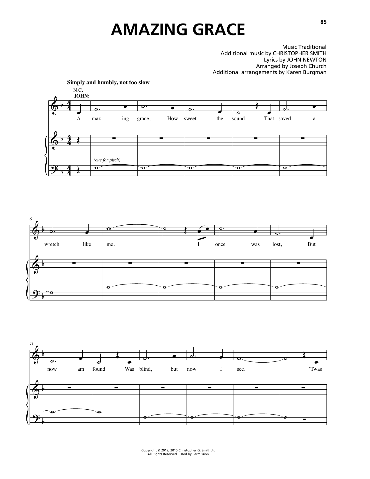 Download Christopher Smith Amazing Grace Sheet Music and learn how to play Piano & Vocal PDF digital score in minutes