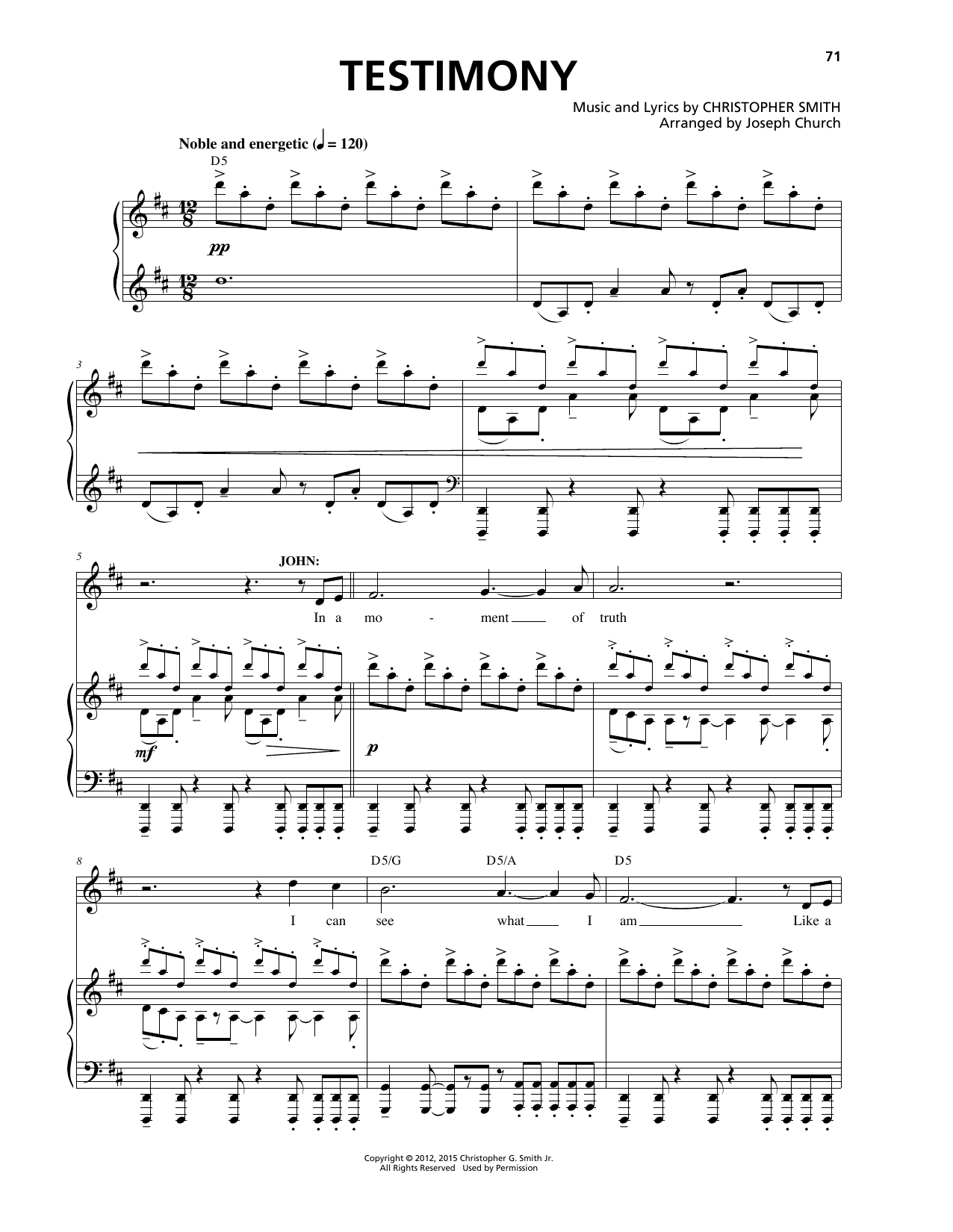 Download Christopher Smith Testimony Sheet Music and learn how to play Piano & Vocal PDF digital score in minutes