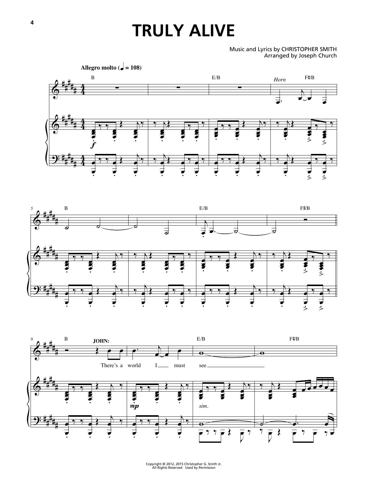 Download Christopher Smith Truly Alive Sheet Music and learn how to play Piano & Vocal PDF digital score in minutes