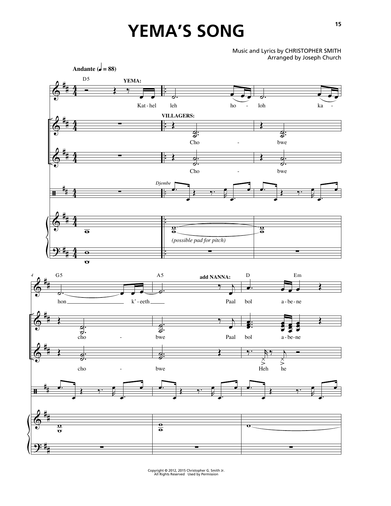 Download Christopher Smith Yema's Song Sheet Music and learn how to play Piano & Vocal PDF digital score in minutes
