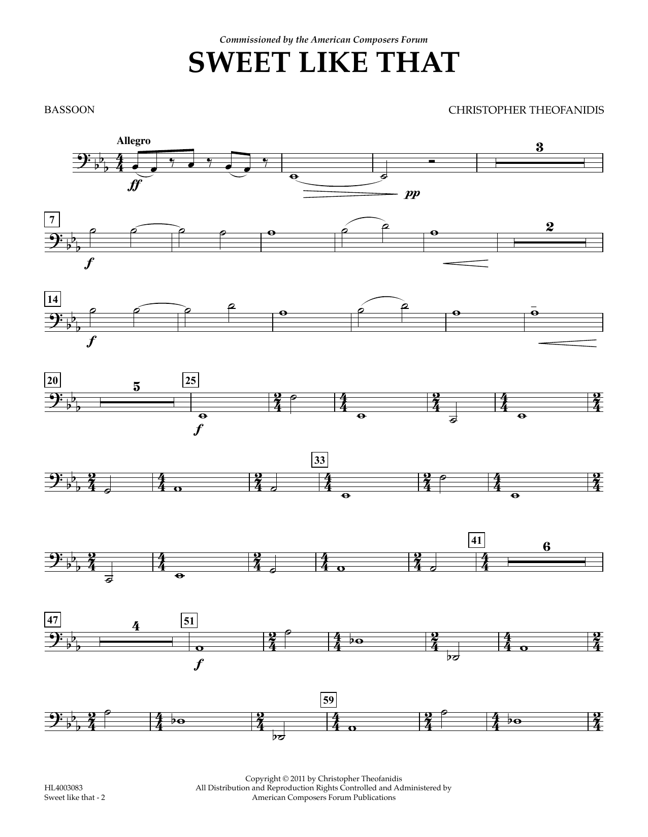Download Christopher Theofanidis Sweet like that - Bassoon Sheet Music and learn how to play Concert Band PDF digital score in minutes
