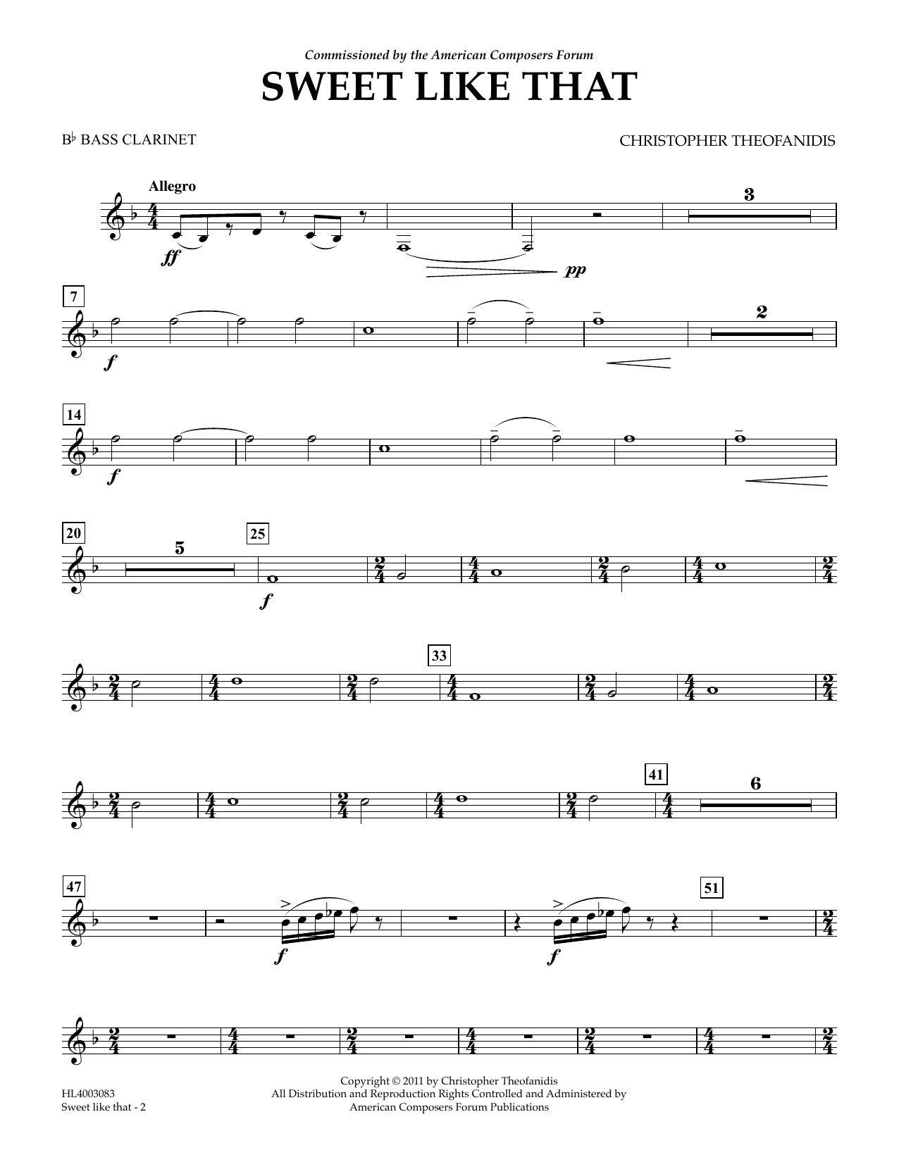 Download Christopher Theofanidis Sweet like that - Bb Bass Clarinet Sheet Music and learn how to play Concert Band PDF digital score in minutes