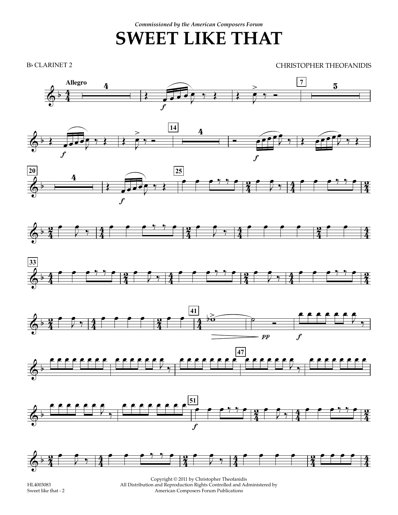 Download Christopher Theofanidis Sweet like that - Bb Clarinet 2 Sheet Music and learn how to play Concert Band PDF digital score in minutes
