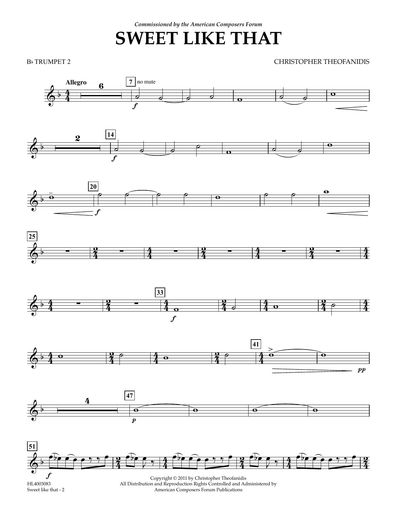 Download Christopher Theofanidis Sweet like that - Bb Trumpet 2 Sheet Music and learn how to play Concert Band PDF digital score in minutes