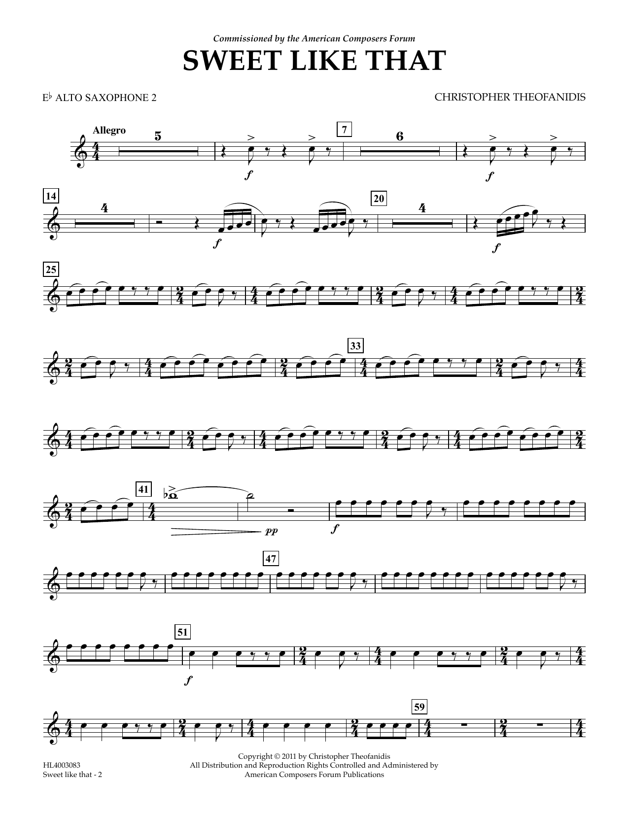 Download Christopher Theofanidis Sweet like that - Eb Alto Sax 2 Sheet Music and learn how to play Concert Band PDF digital score in minutes