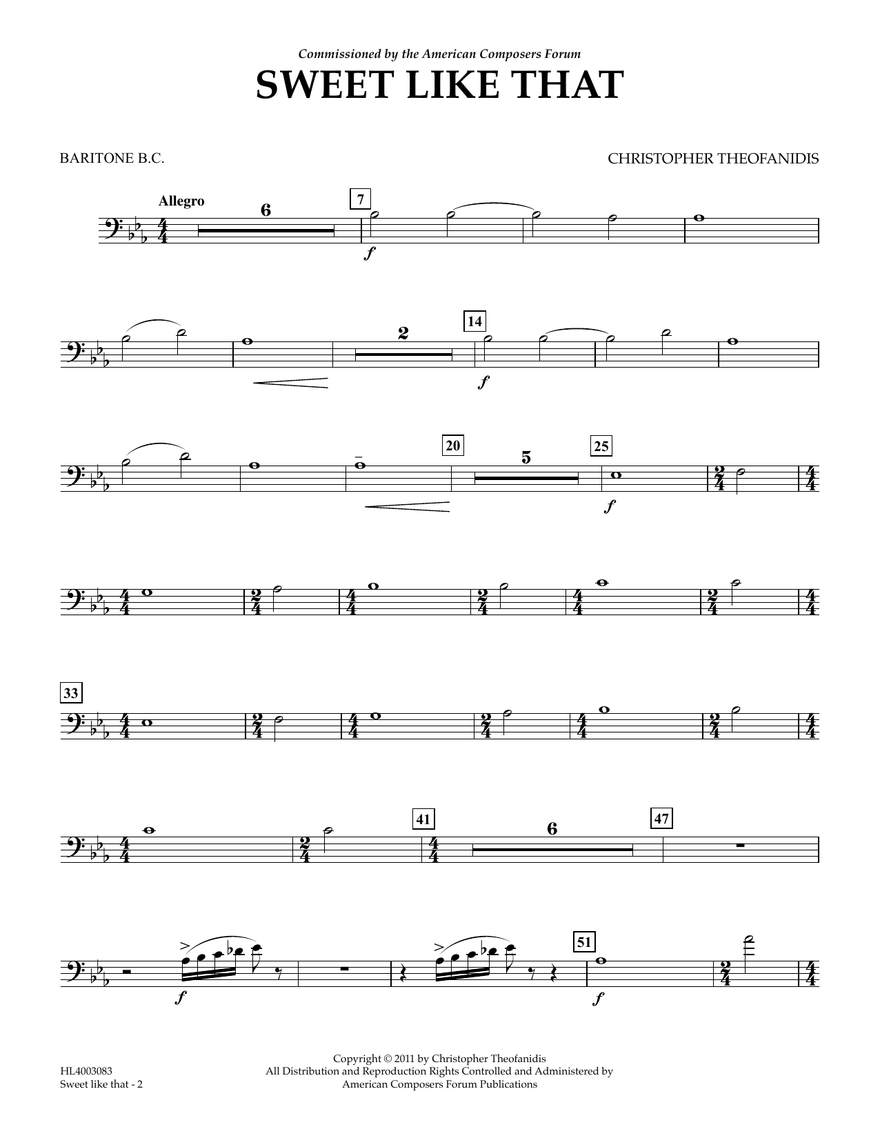 Download Christopher Theofanidis Sweet like that - Euphonium/Baritone BC Sheet Music and learn how to play Concert Band PDF digital score in minutes