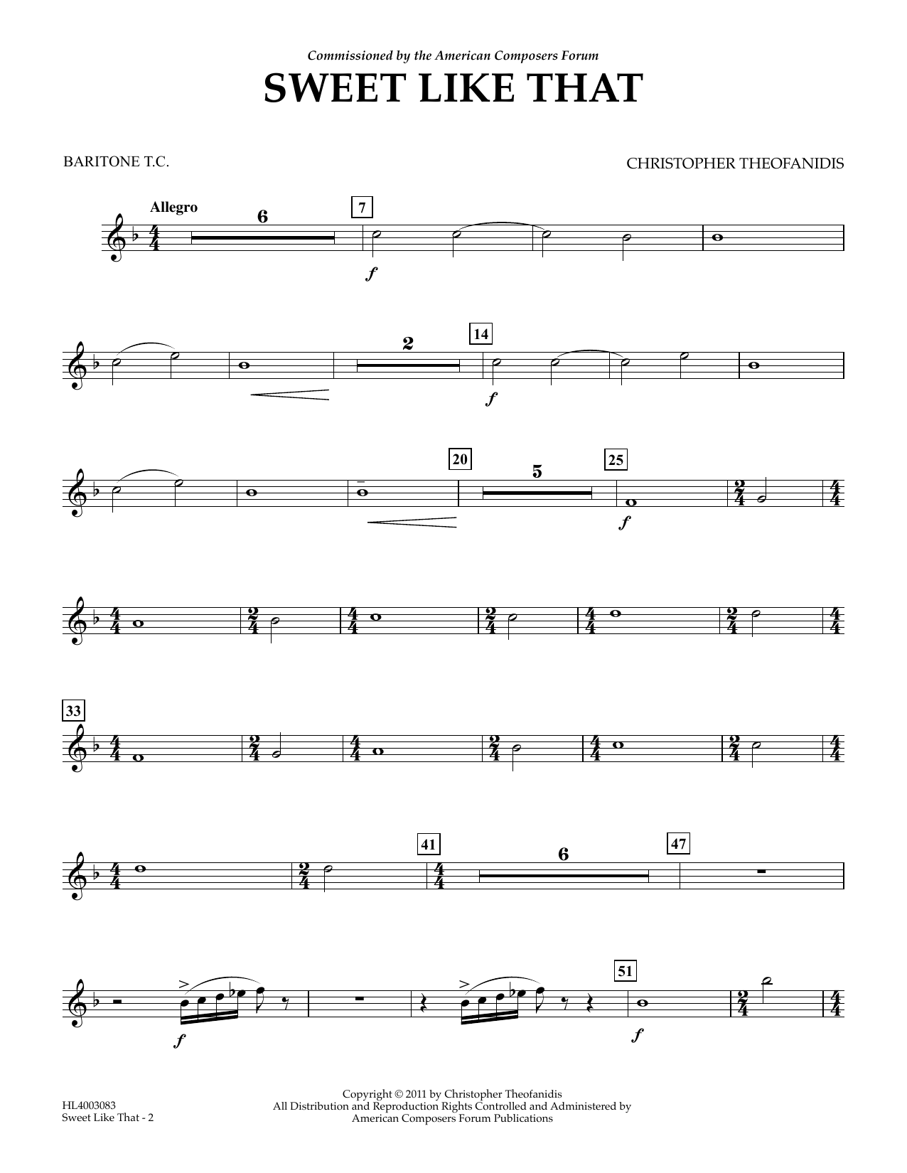 Download Christopher Theofanidis Sweet like that - Euphonium/Baritone TC Sheet Music and learn how to play Concert Band PDF digital score in minutes