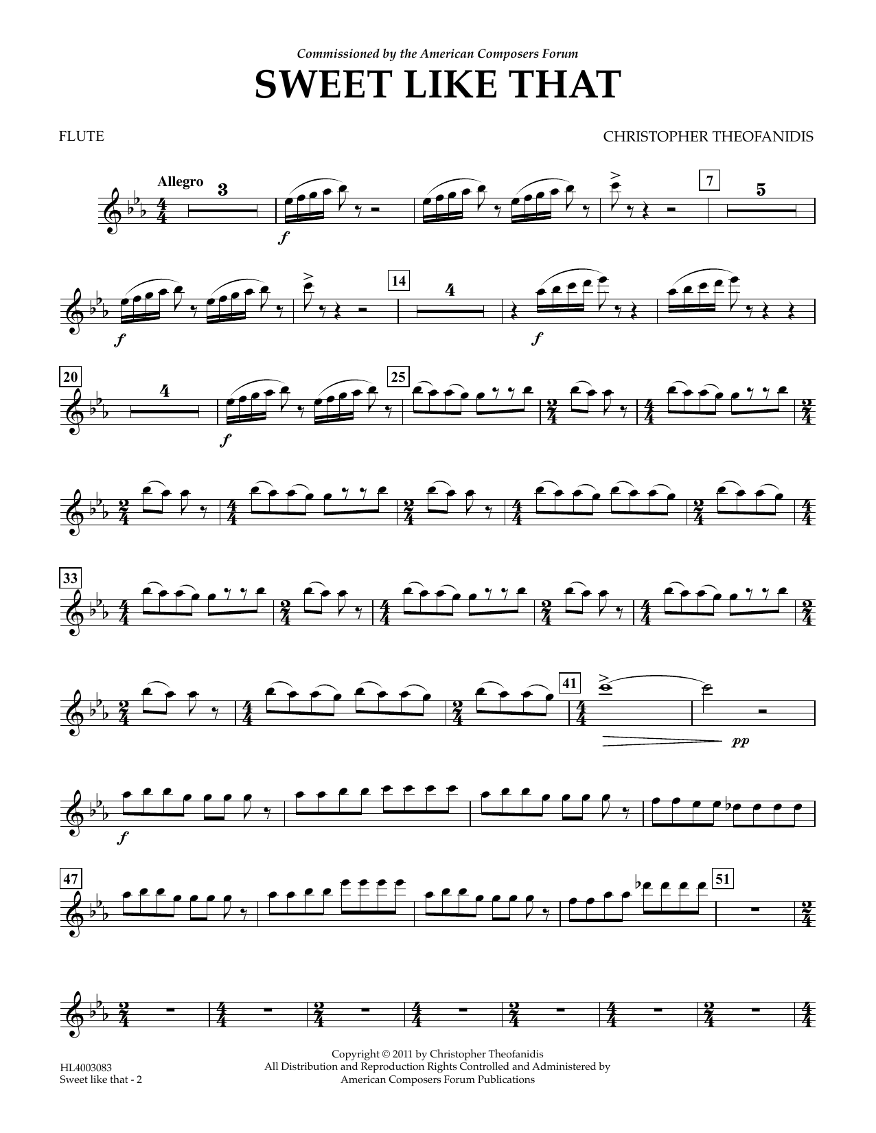 Download Christopher Theofanidis Sweet like that - Flute Sheet Music and learn how to play Concert Band PDF digital score in minutes