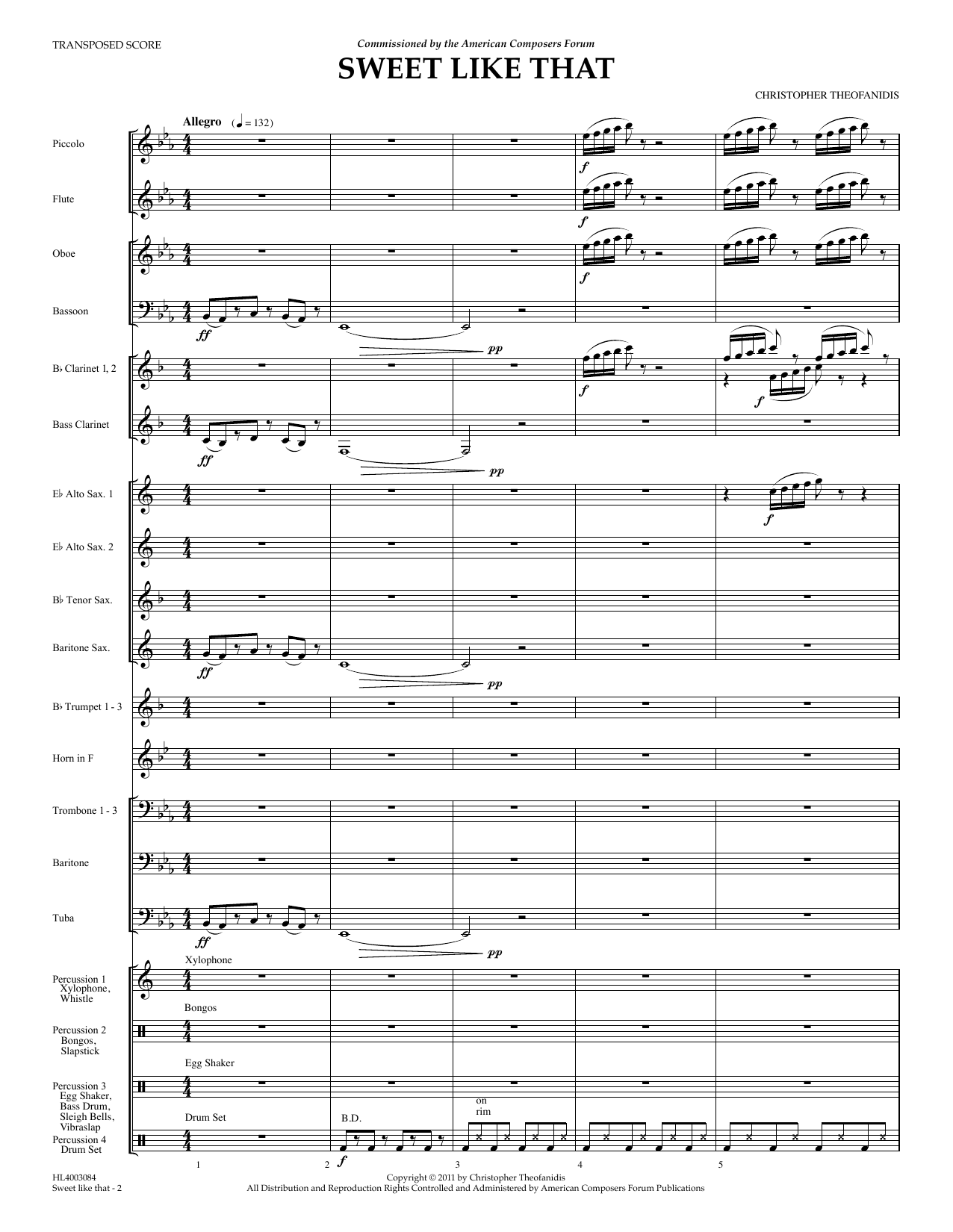 Download Christopher Theofanidis Sweet like that - Full Score Sheet Music and learn how to play Concert Band PDF digital score in minutes