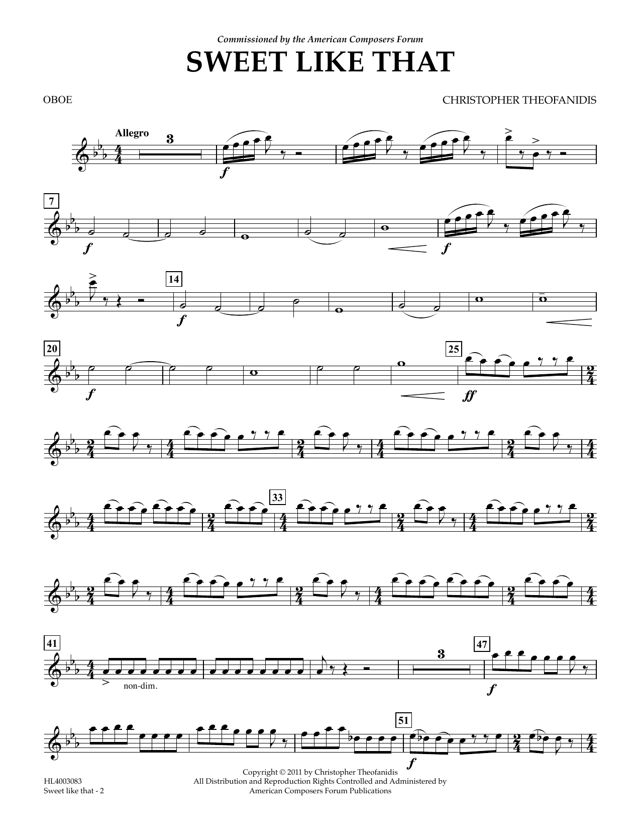 Download Christopher Theofanidis Sweet like that - Oboe Sheet Music and learn how to play Concert Band PDF digital score in minutes