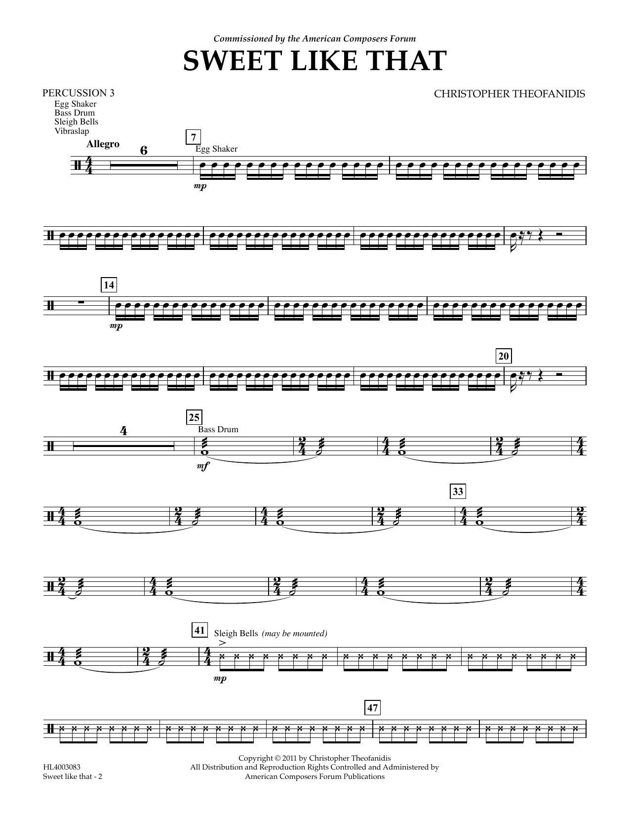 Download Christopher Theofanidis Sweet like that - Percussion III Sheet Music and learn how to play Concert Band PDF digital score in minutes