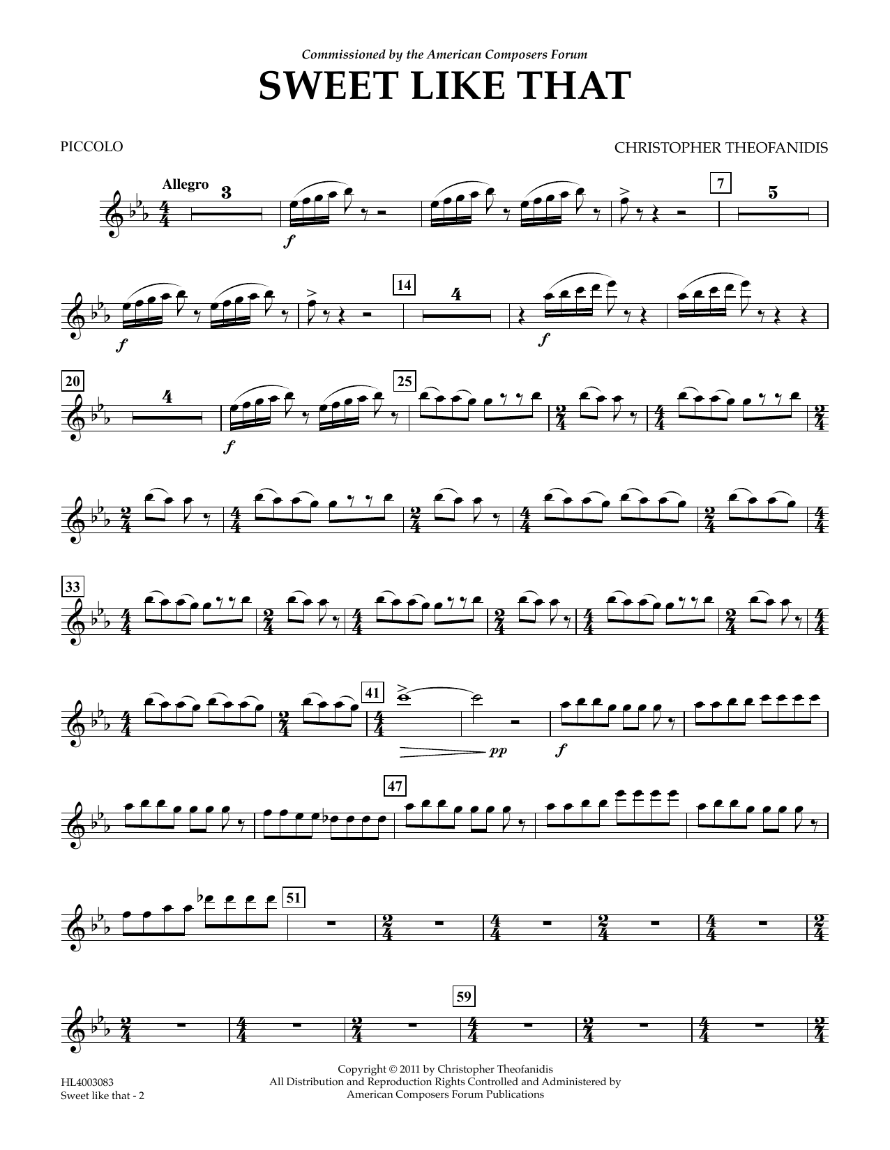 Download Christopher Theofanidis Sweet like that - Piccolo Sheet Music and learn how to play Concert Band PDF digital score in minutes