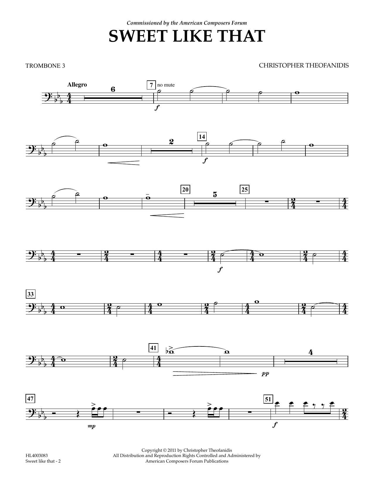 Download Christopher Theofanidis Sweet like that - Trombone 3 Sheet Music and learn how to play Concert Band PDF digital score in minutes