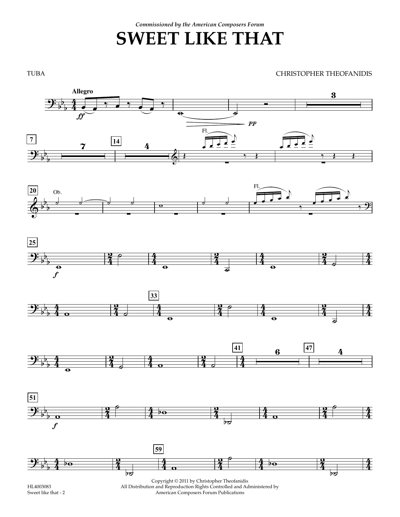 Download Christopher Theofanidis Sweet like that - Tuba Sheet Music and learn how to play Concert Band PDF digital score in minutes