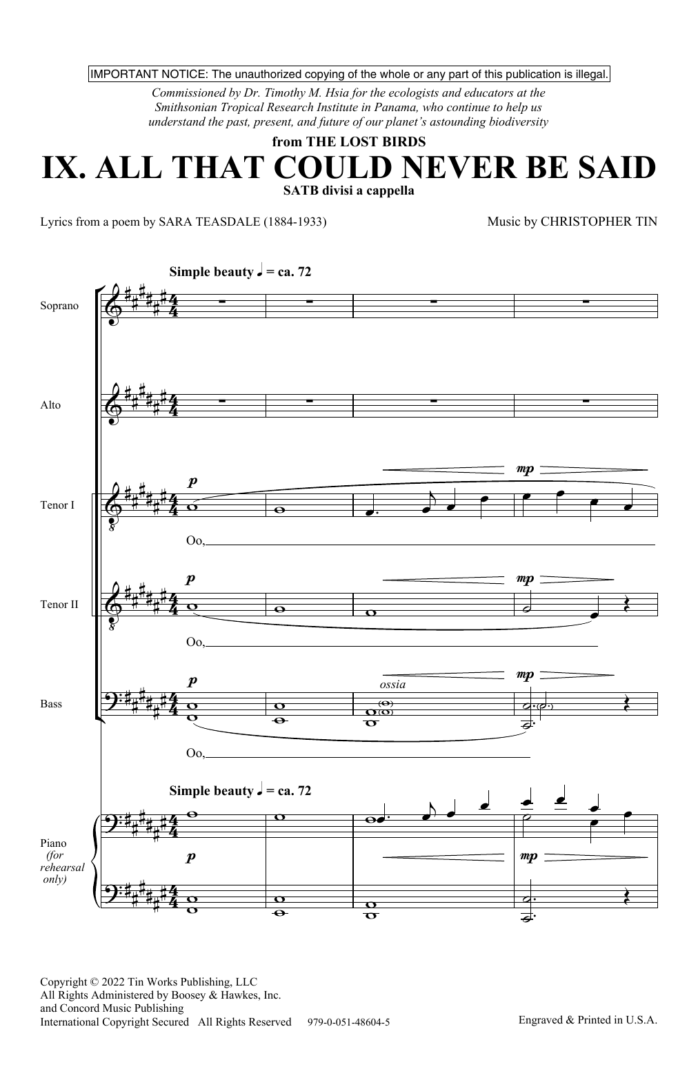 Download Christopher Tin All That Could Never Be Said (Movement IX from The Lost Birds) Sheet Music and learn how to play Choir PDF digital score in minutes