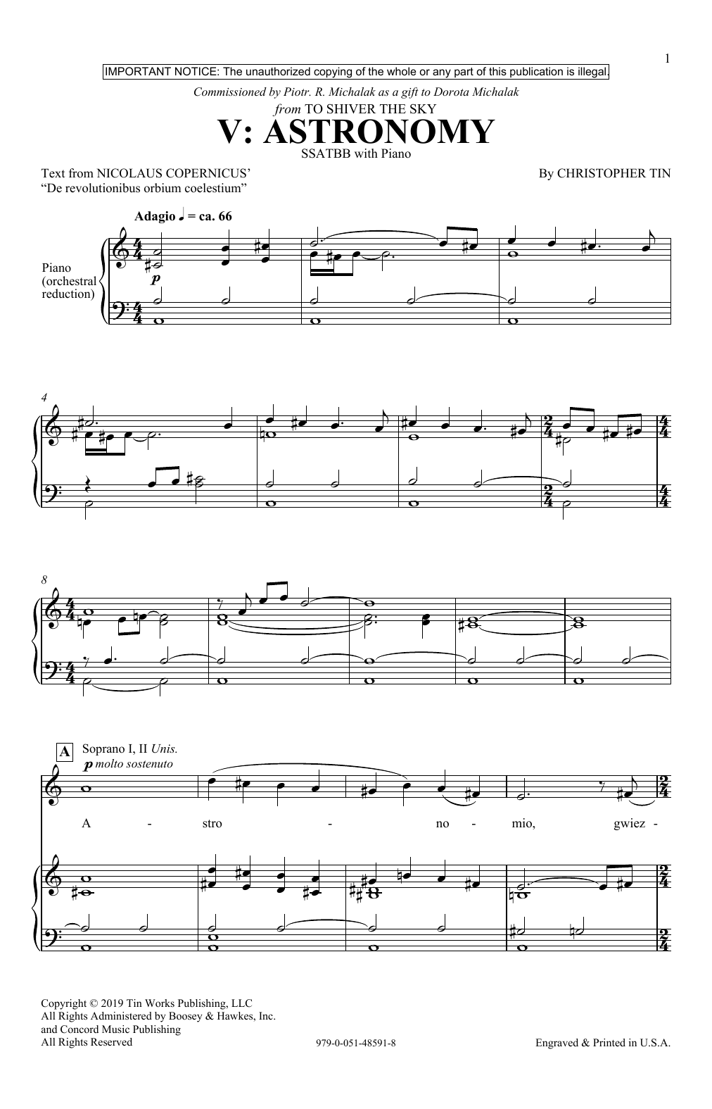 Download Christopher Tin Astronomy (from To Shiver The Sky) Sheet Music and learn how to play SSATBB Choir PDF digital score in minutes