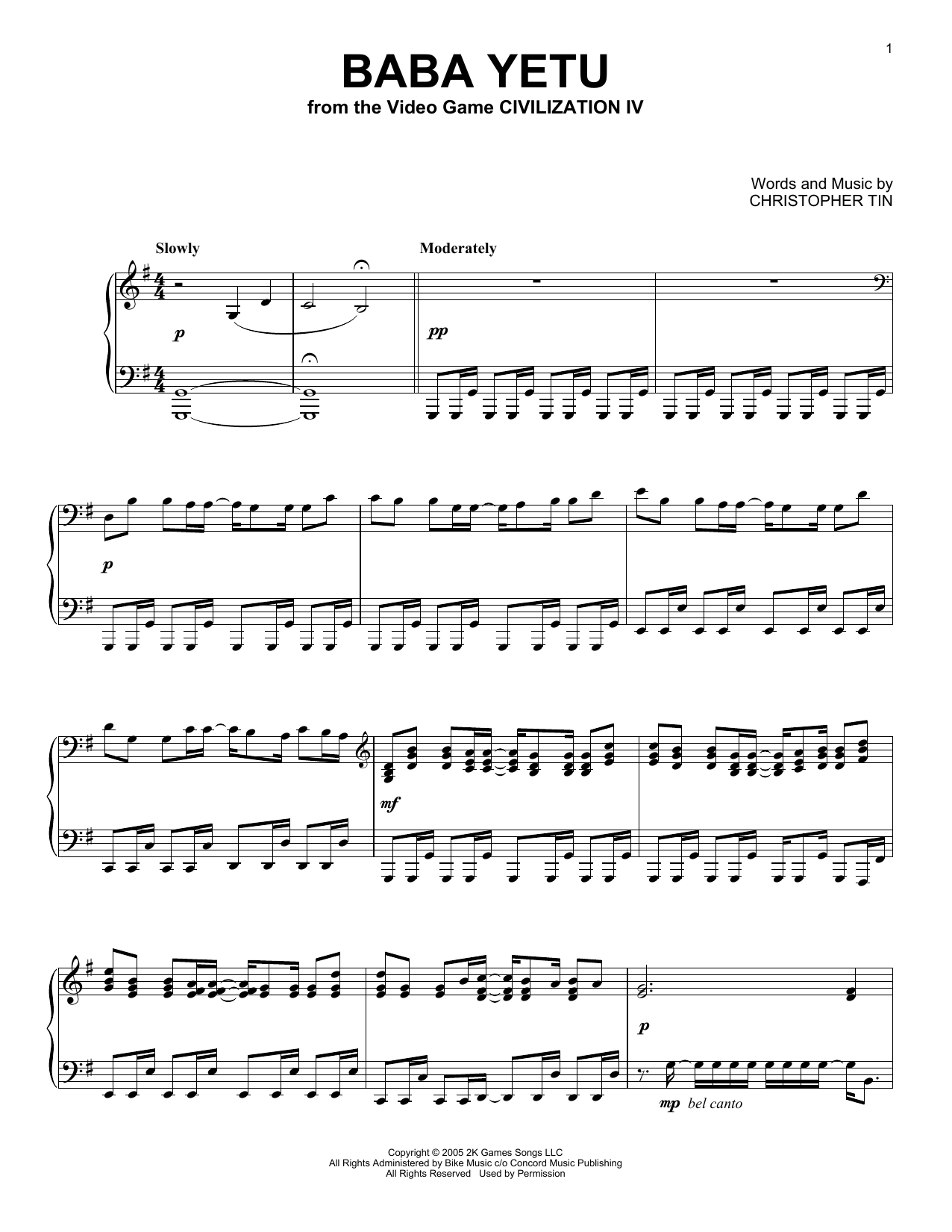 Download Christopher Tin Baba Yetu (from Civilization IV) Sheet Music and learn how to play Piano Solo PDF digital score in minutes