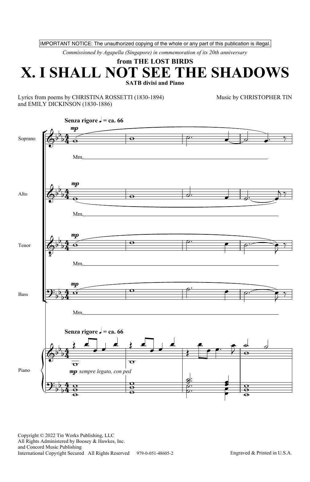 Download Christopher Tin I Shall Not See The Shadows (from The Lost Birds) Sheet Music and learn how to play Choir PDF digital score in minutes
