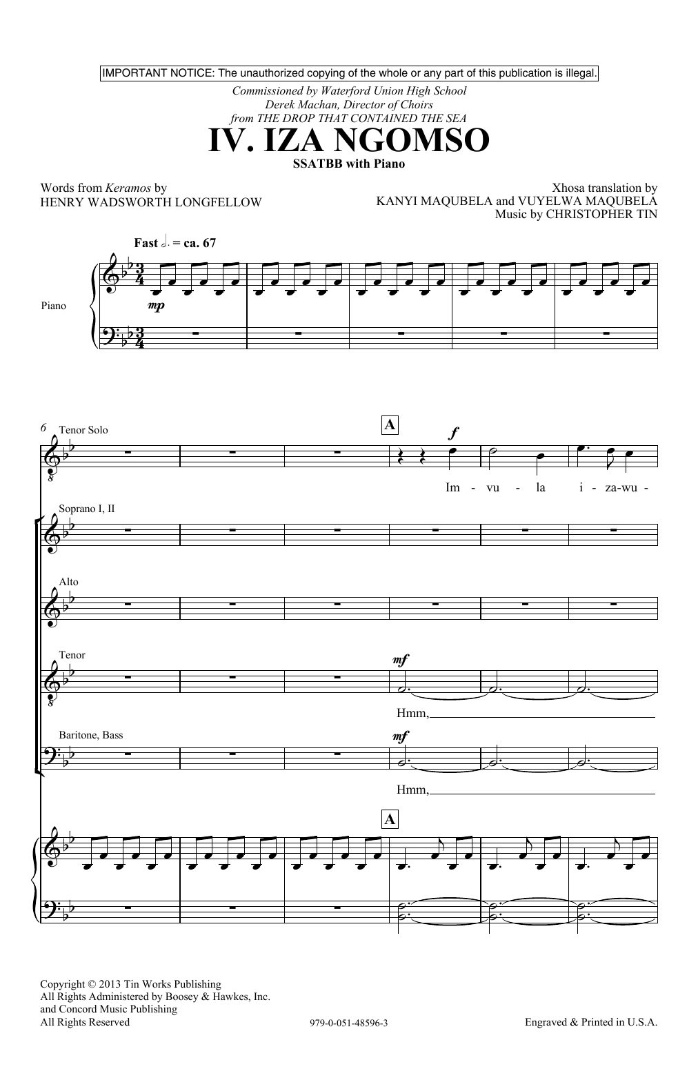 Download Christopher Tin Iza Ngomso Sheet Music and learn how to play SATB Choir PDF digital score in minutes