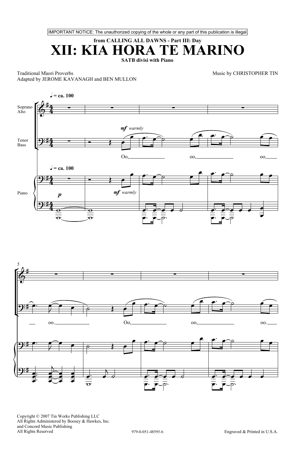 Download Christopher Tin Kia Hora Te Marino Sheet Music and learn how to play Choir PDF digital score in minutes