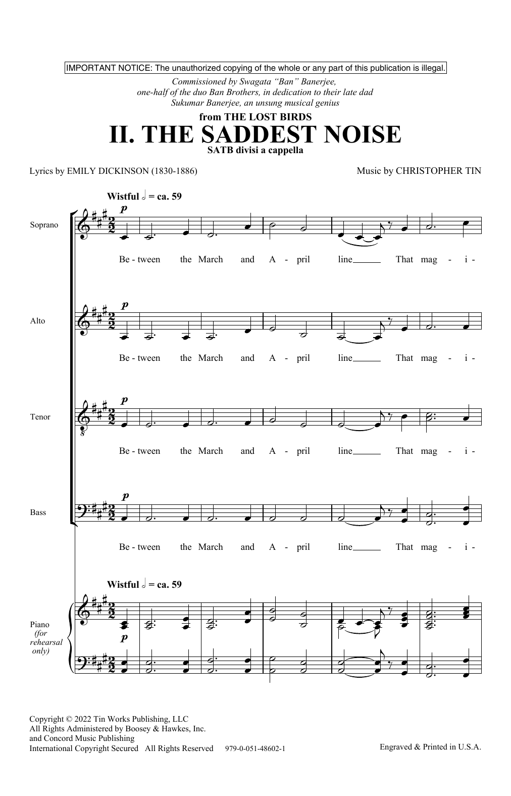 Download Christopher Tin The Saddest Noise (Movement II from The Lost Birds) Sheet Music and learn how to play Choir PDF digital score in minutes