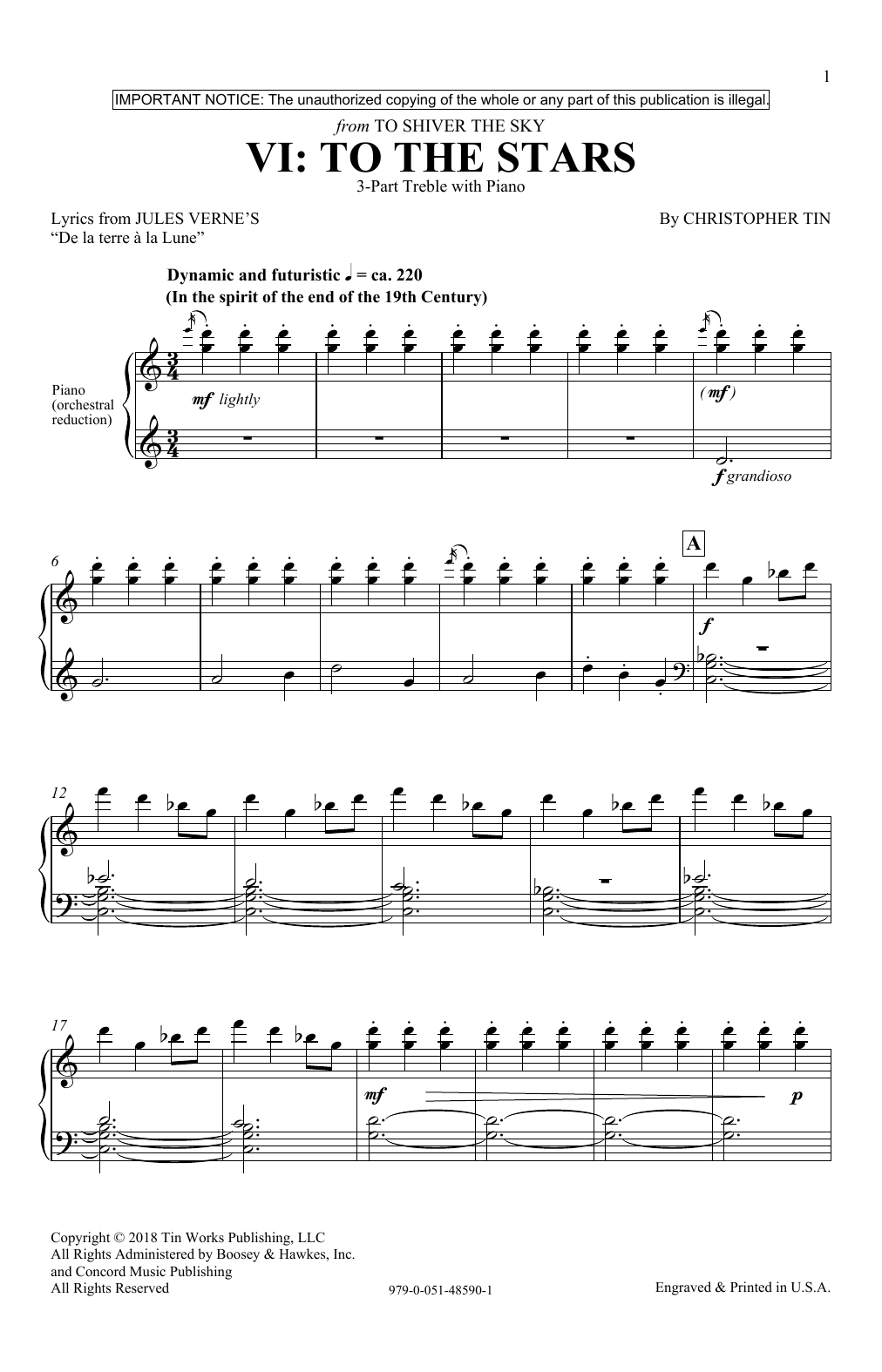 Download Christopher Tin To The Stars (from To Shiver The Sky) Sheet Music and learn how to play 3-Part Treble Choir PDF digital score in minutes