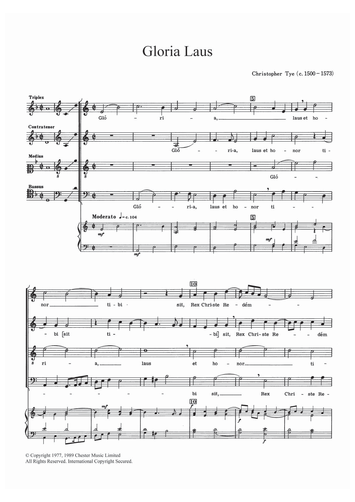 Download Christopher Tye Gloria Laus Sheet Music and learn how to play SATB PDF digital score in minutes